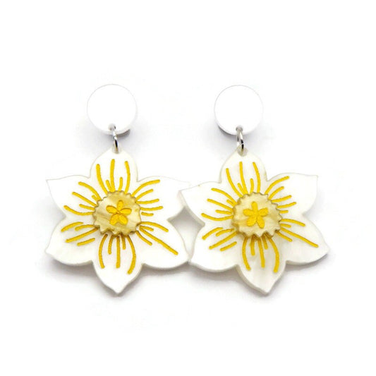 White Daffodil Earrings