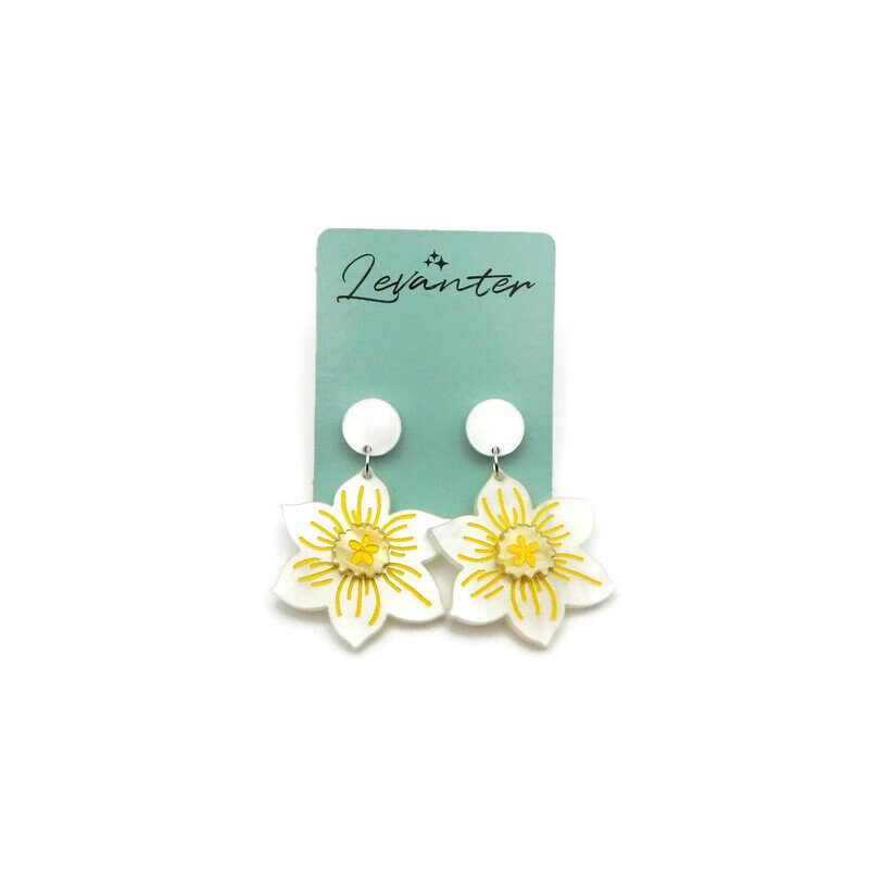 White Daffodil Earrings