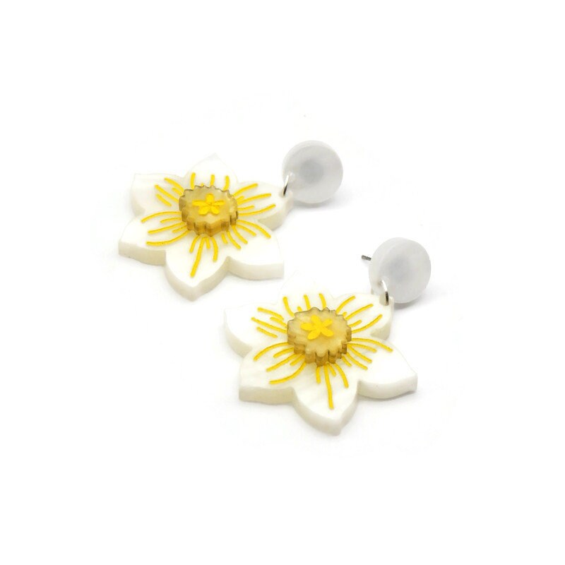 White Daffodil Earrings