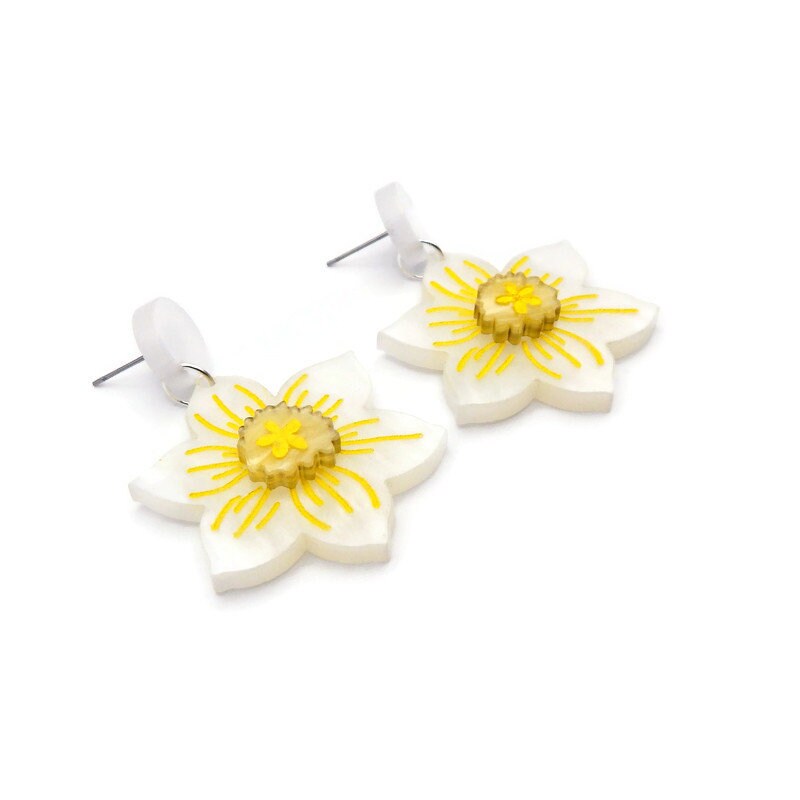 White Daffodil Earrings