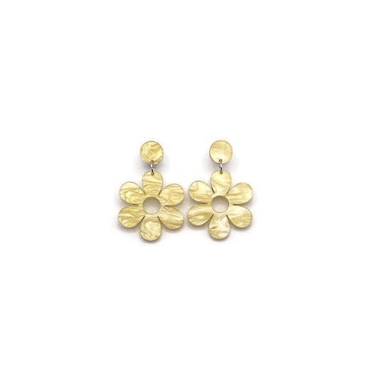 Yellow Pearl Mod Daisy Dangles