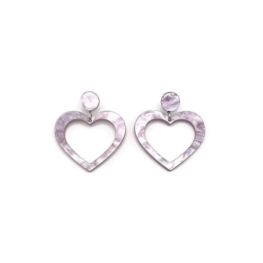 Lavender Heart Hoop Dangle Earrings