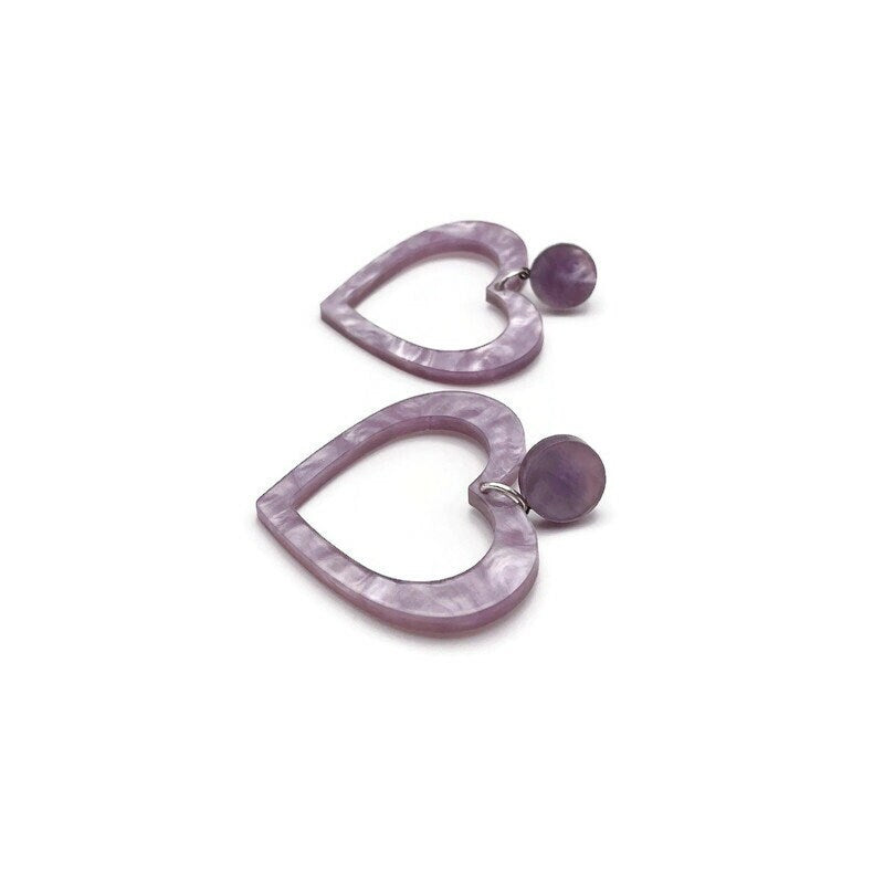 Lavender Heart Hoop Dangle Earrings