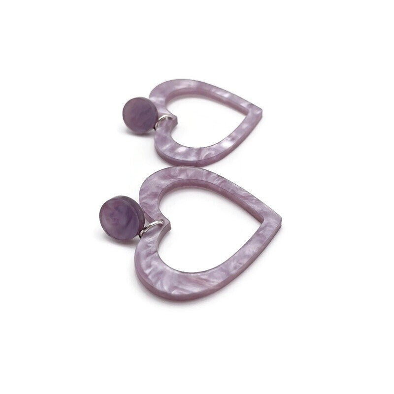 Lavender Heart Hoop Dangle Earrings