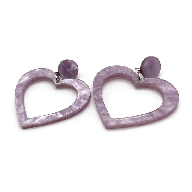 Lavender Heart Hoop Dangle Earrings