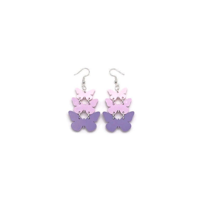 Stacked Pink and Purple Butterfly Dangle Earrings