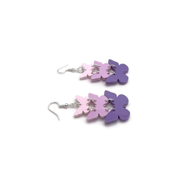 Stacked Pink and Purple Butterfly Dangle Earrings