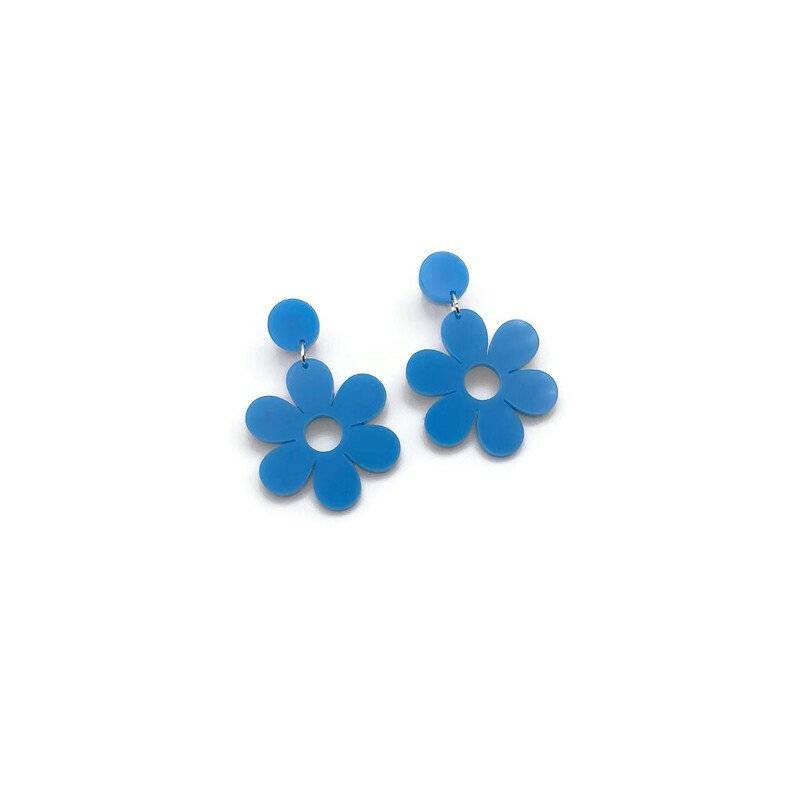 Blue Mod Daisy Dangle Statement Earrings