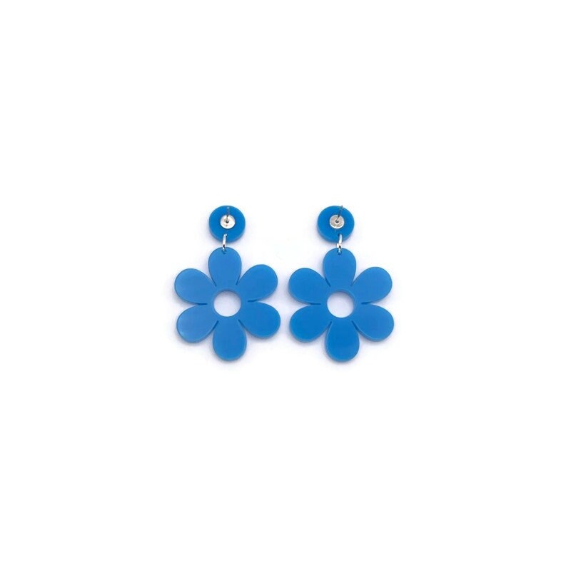 Blue Mod Daisy Dangle Statement Earrings