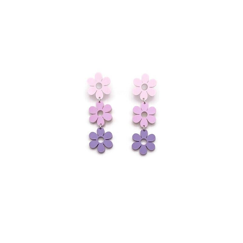 Retro Stacked Pink and Purple Daisy Dangles