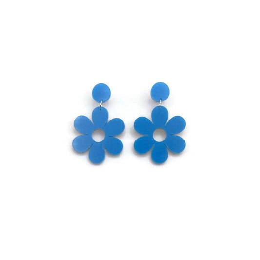 Blue Mod Daisy Dangle Statement Earrings