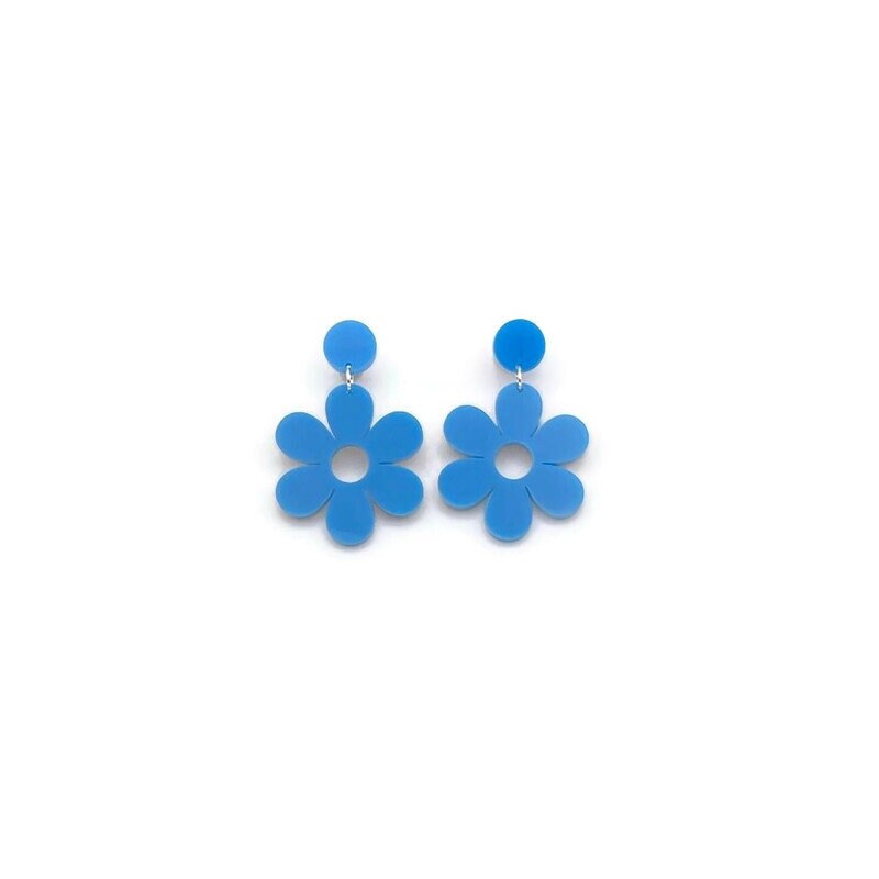 Blue Mod Daisy Dangle Statement Earrings