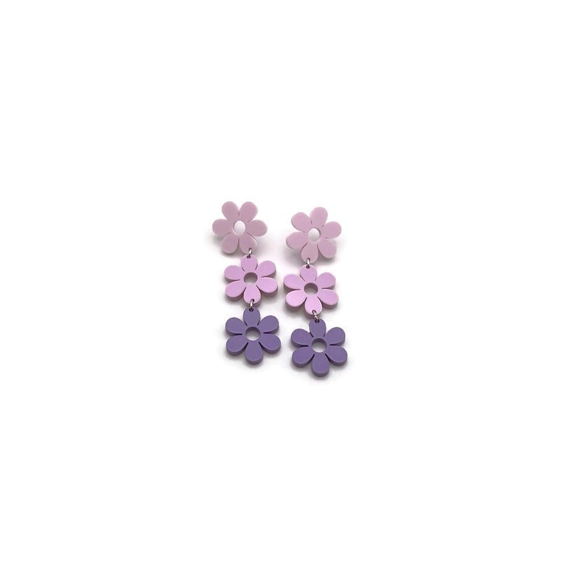 Retro Stacked Pink and Purple Daisy Dangles