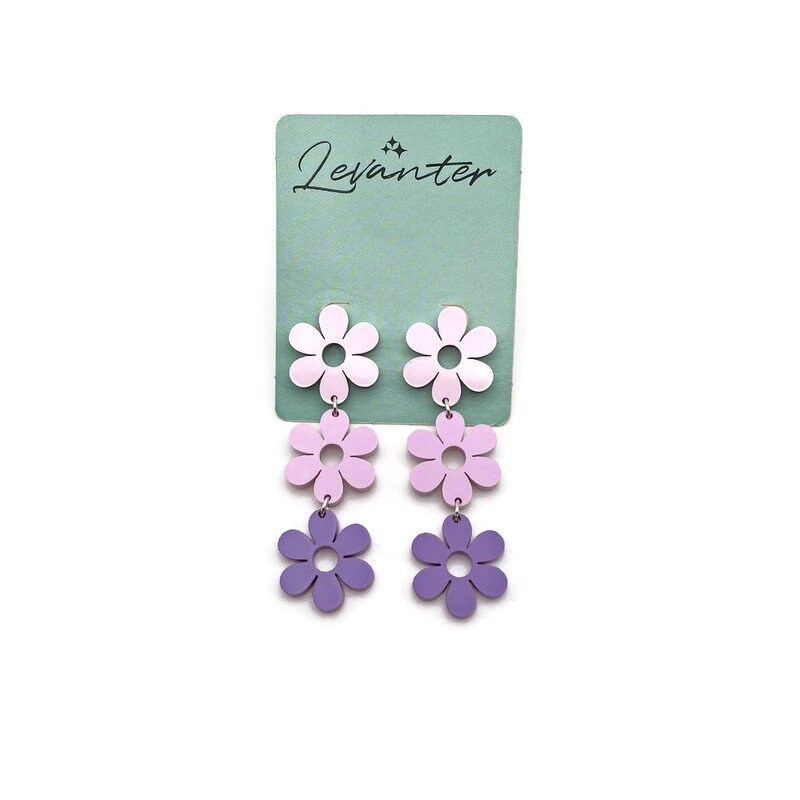 Retro Stacked Pink and Purple Daisy Dangles