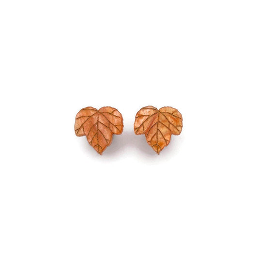 Orange Marble Maple Leaf Stud Earrings