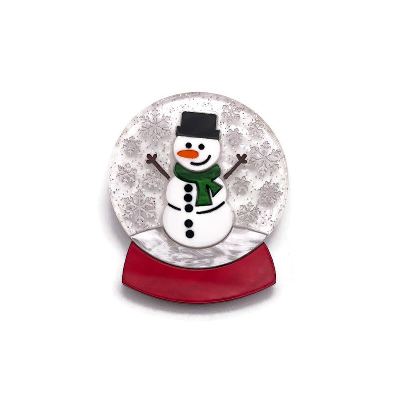 Snowman Snow Globe Acrylic Brooch