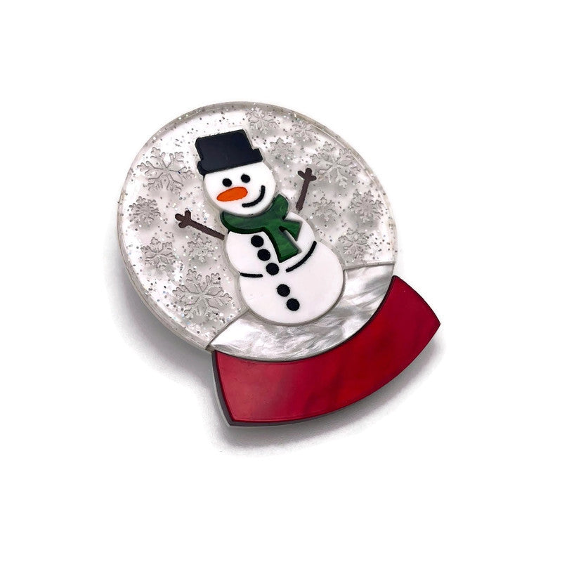 Snowman Snow Globe Acrylic Brooch