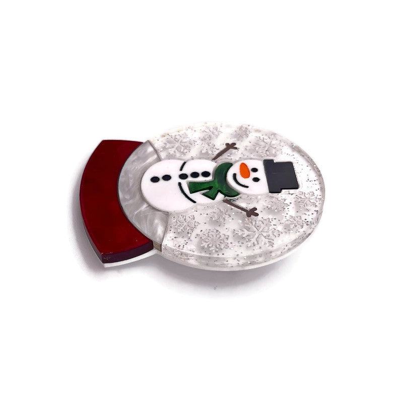 Snowman Snow Globe Acrylic Brooch