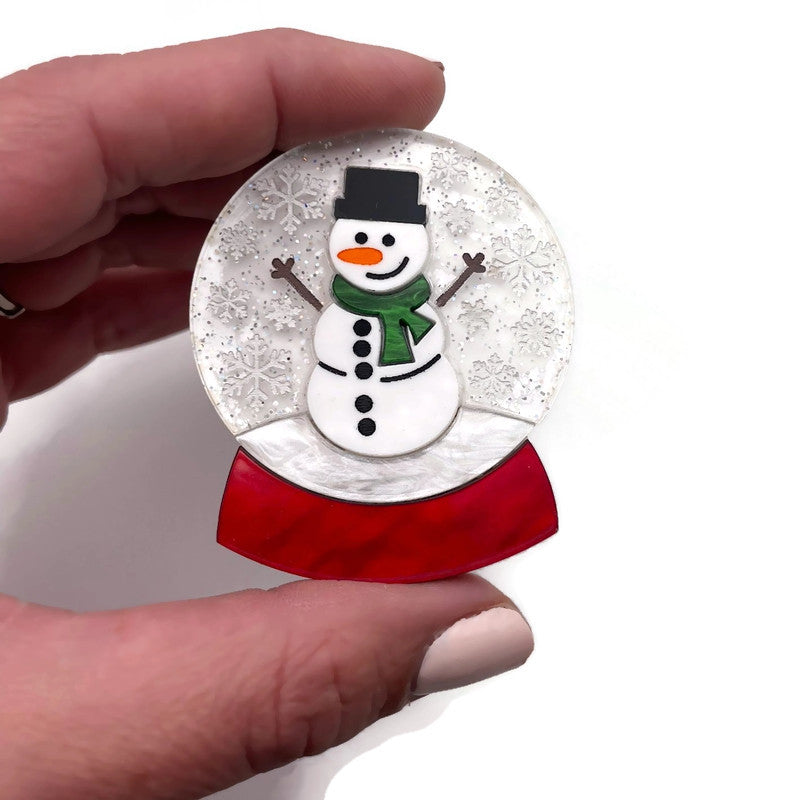 Snowman Snow Globe Acrylic Brooch