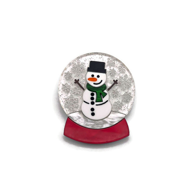 Snowman Snow Globe Acrylic Brooch