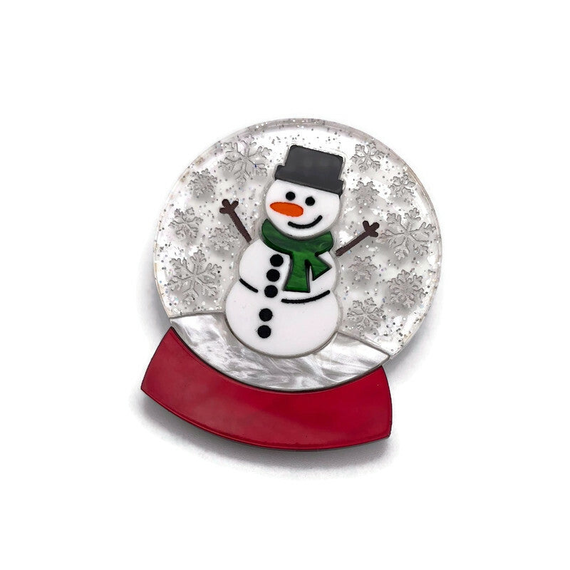 Snowman Snow Globe Acrylic Brooch