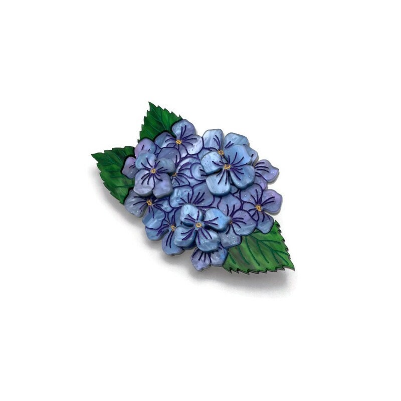 Blue Hydrangea Flower Brooch