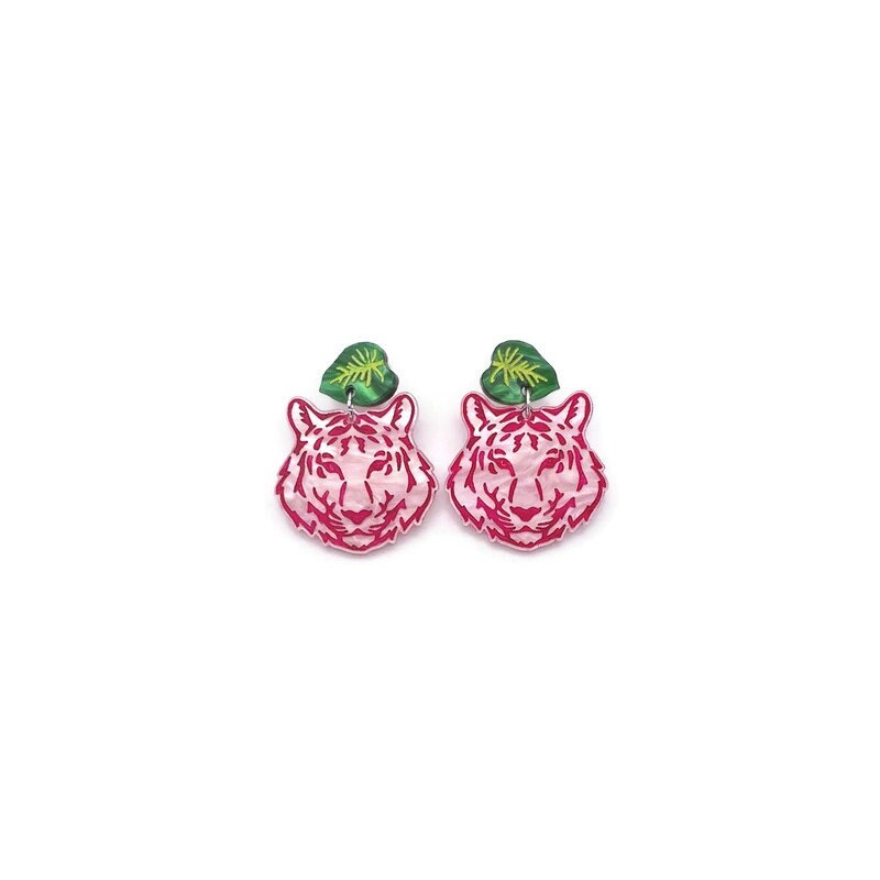 Pink Tiger Dangle Earrings