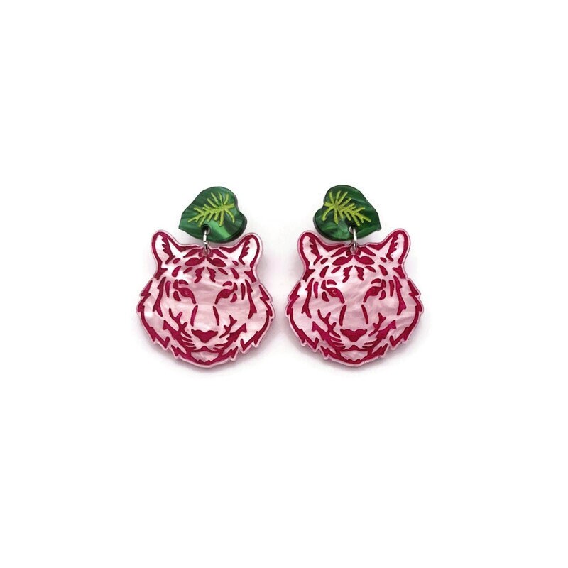 Pink Tiger Dangle Earrings