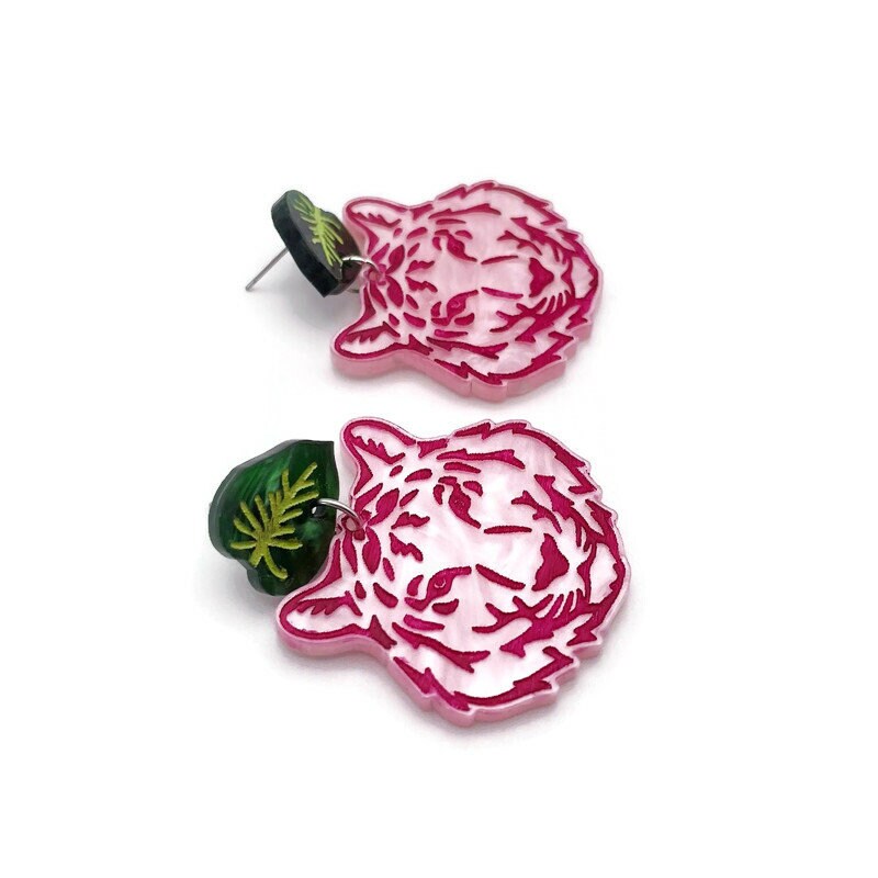 Pink Tiger Dangle Earrings