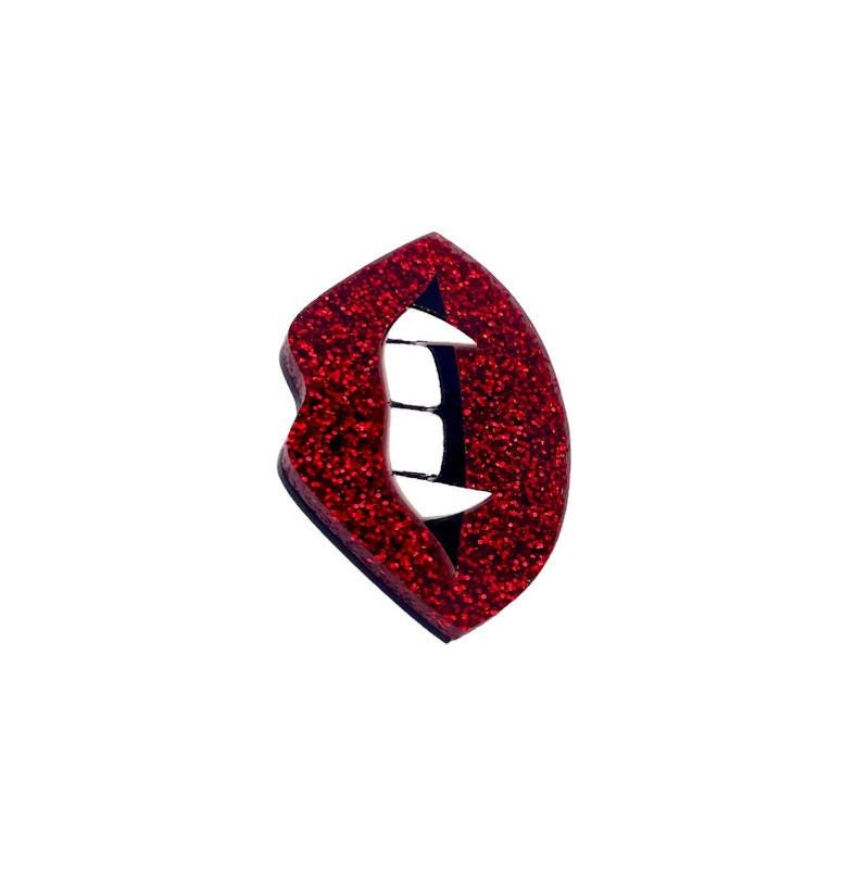 Red Glitter Vampire Lips Brooch