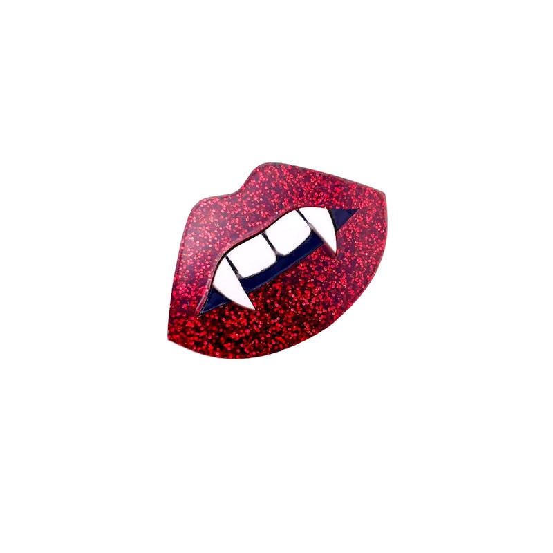 Red Glitter Vampire Lips Brooch