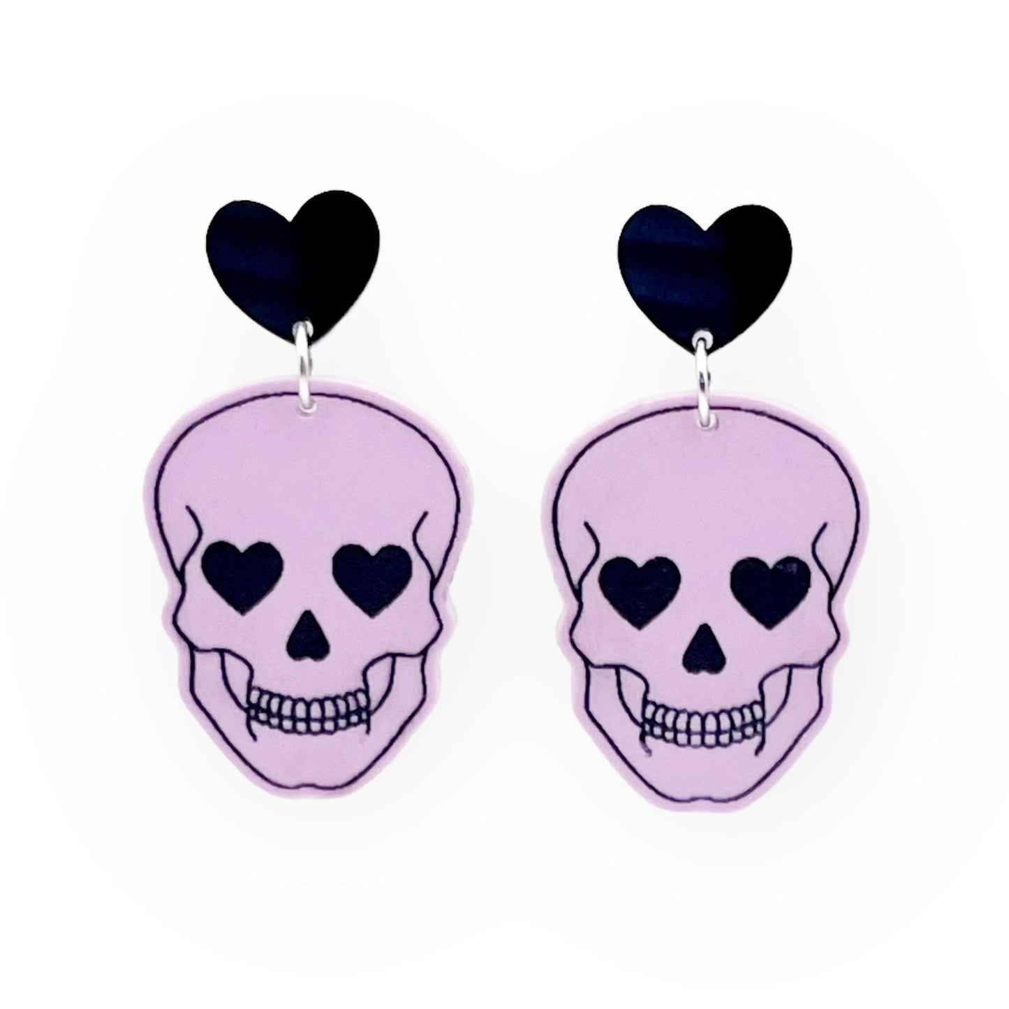 Lilac Heart Eye Skull Dangle Earrings