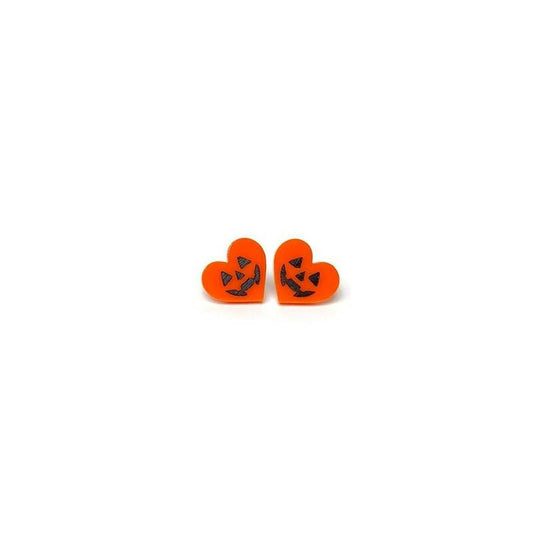 Orange Jack O' Lantern Heart Stud Earringss