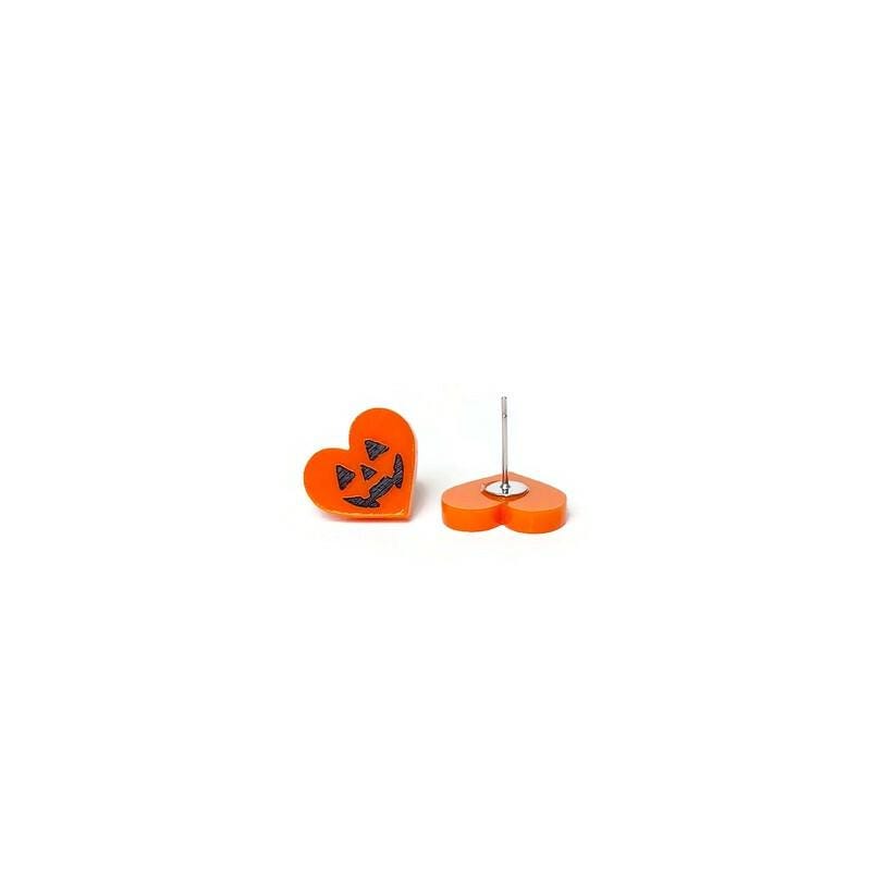 Orange Jack O' Lantern Heart Stud Earringss