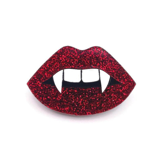 Red Glitter Vampire Lips Brooch