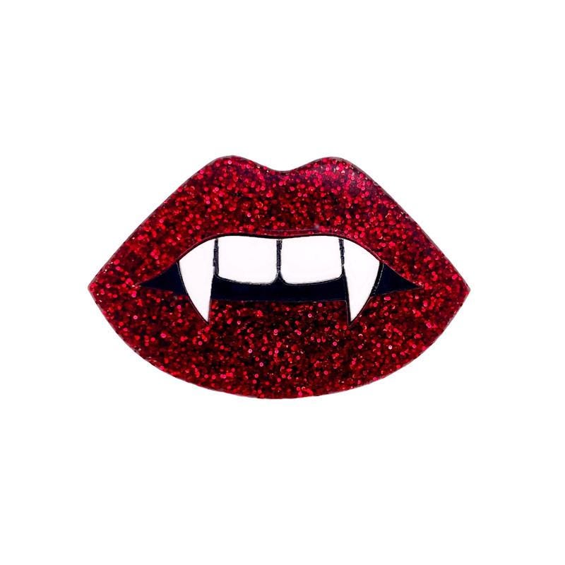 Red Glitter Vampire Lips Brooch