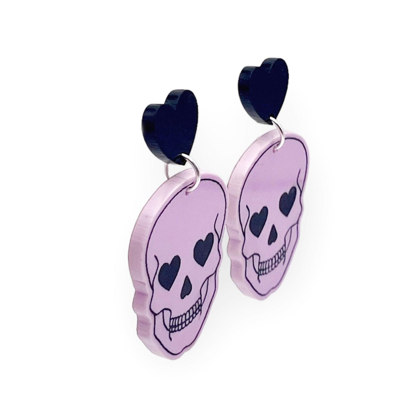 Lilac Heart Eye Skull Dangle Earrings