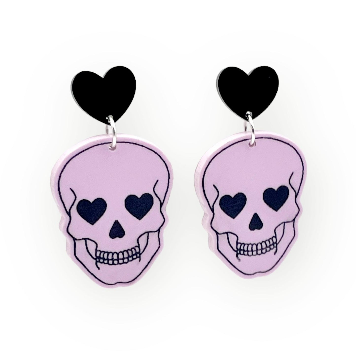 Lilac Heart Eye Skull Dangle Earrings