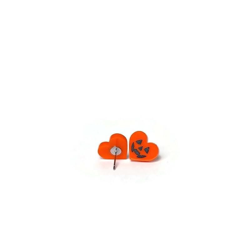 Orange Jack O' Lantern Heart Stud Earringss